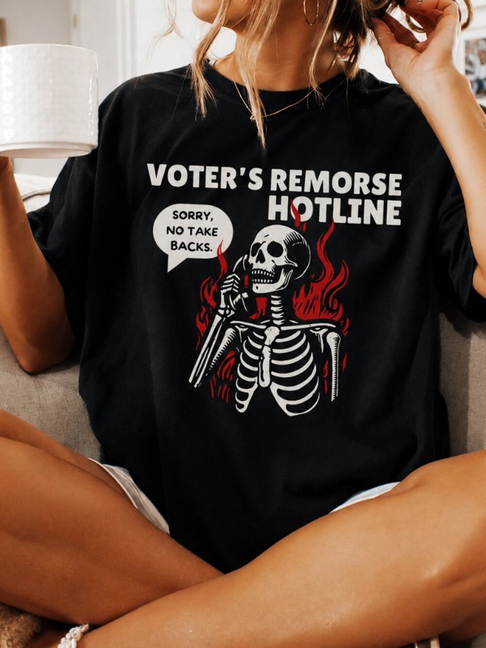 Voters Remorse Hotline Funny Graphic Tee, Political Humor Shirt